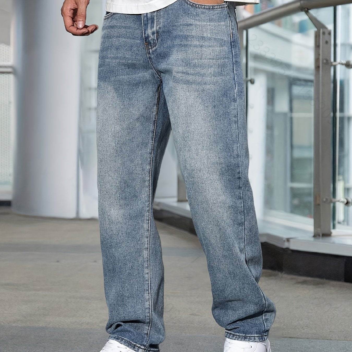 Men’s Light Blue Stretch Denim Jeans - All-Season Casual Regular Fit - Buy Center US