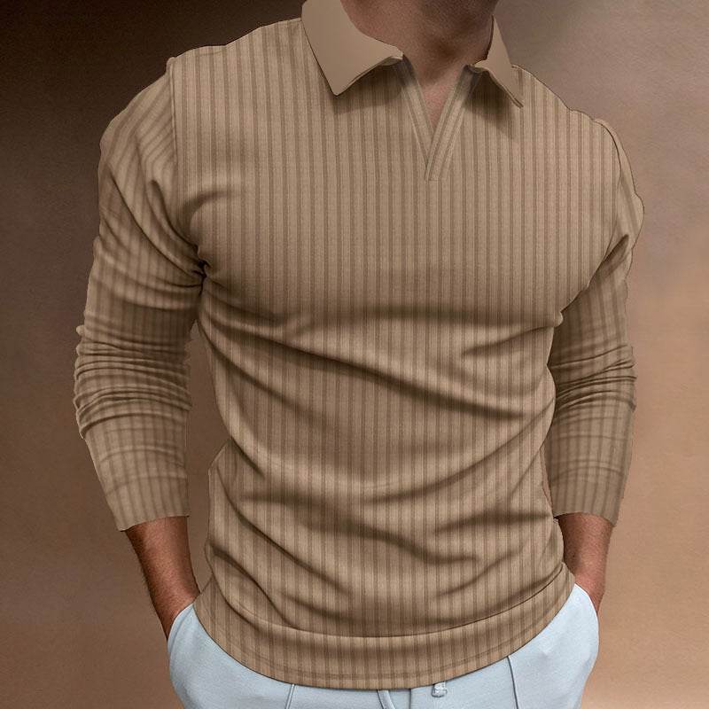 Solid Color Men’s Long Sleeve Lapel Shirt - Casual Fitness Style - Buy Center US