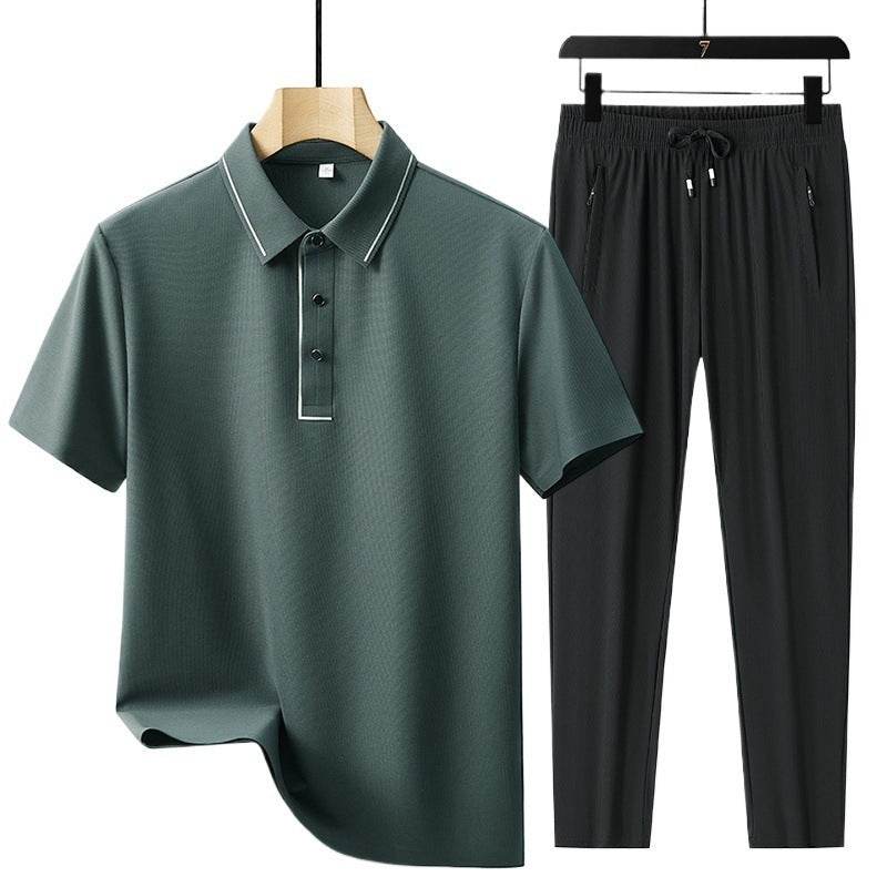 Buycenter Men's Light Luxury Polo Shirt & Trousers Sports Leisure Suit - Buy Center US