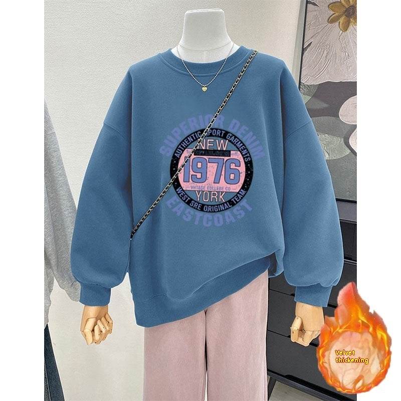 Retro Loose Round Neck Hoodie for Women - Cartoon Print, Long Sleeve - Buy Center US