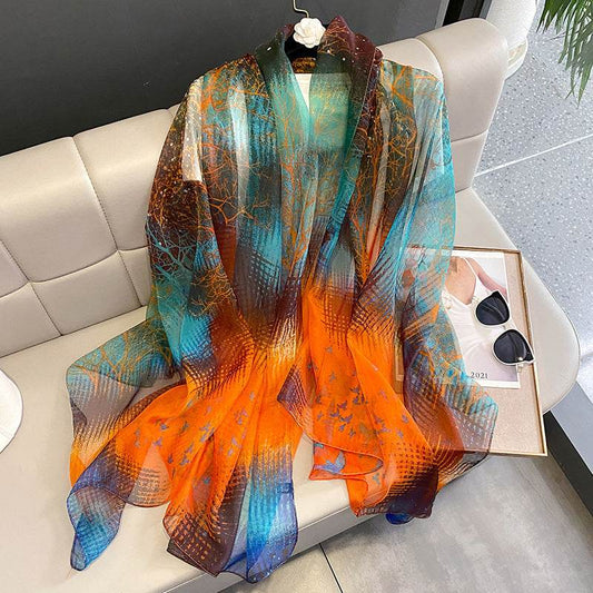 Elegant Long Silk Scarf - Mysterious Forest Design for Spring Fashion - Buy Center US