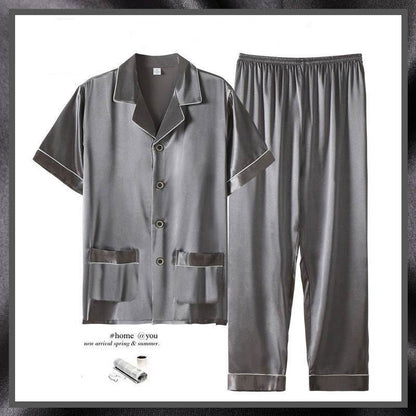 Buycenter Men's Summer Short Sleeve Trousers Suit - Thin Ice Silk Homewear - Buy Center US