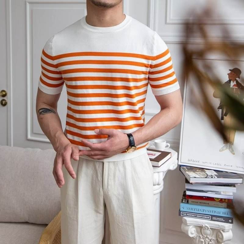 Trendy Men's Striped Short Sleeve T-shirt - Summer Casual Wear, All Sizes - Buy Center US