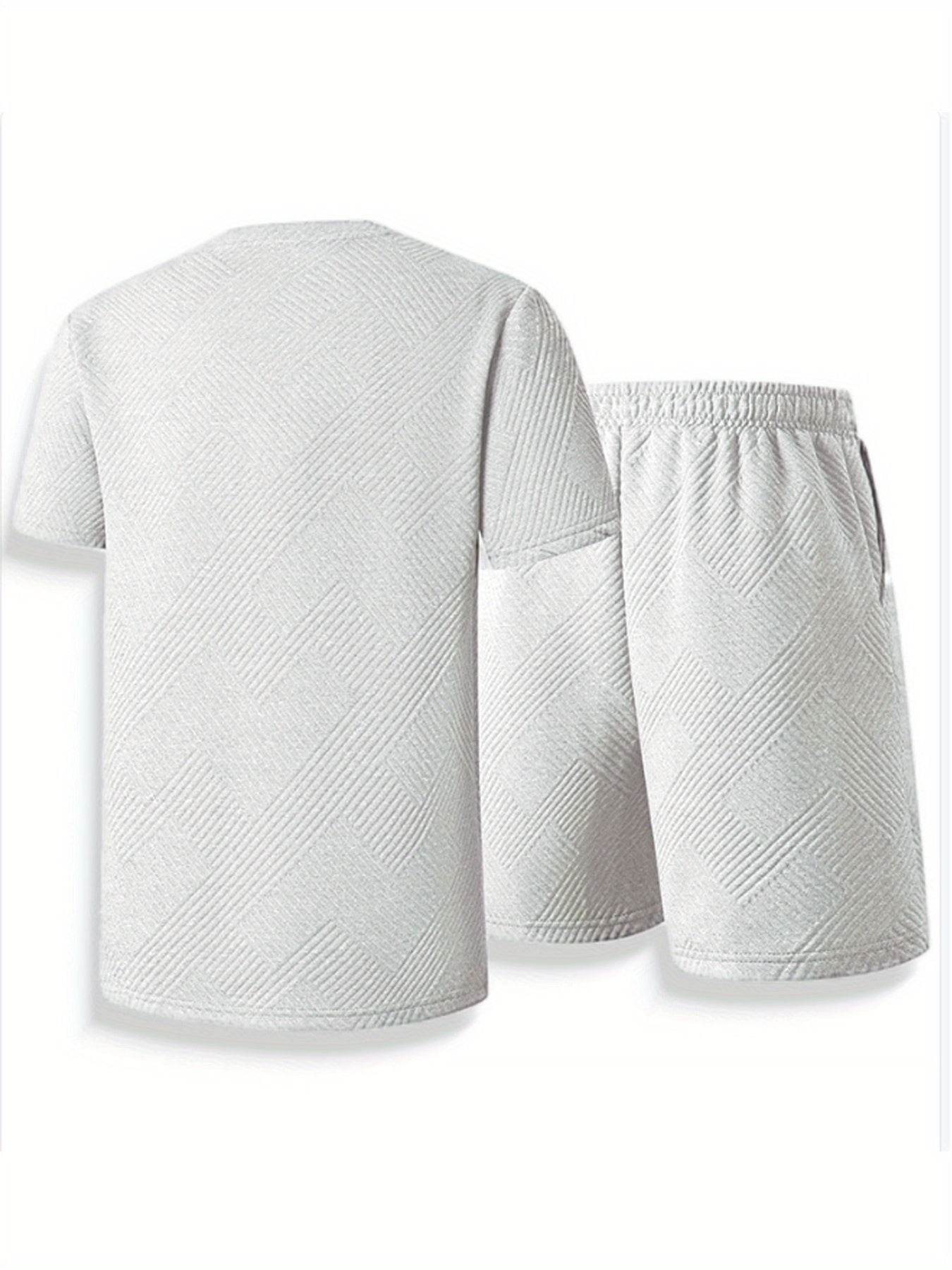 Trendy Summer Loose Men's Casual T-Shirt Set - Round Neck, Solid Color - Buy Center US
