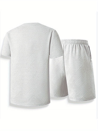 Trendy Summer Loose Men's Casual T-Shirt Set - Round Neck, Solid Color - Buy Center US