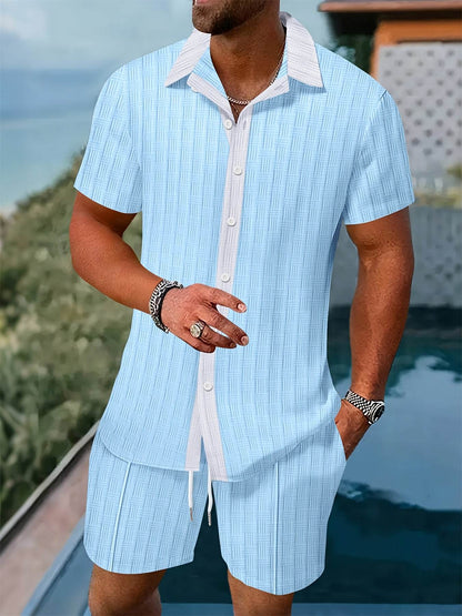 Men’s Summer Jacquard Shirt & Shorts Set - Casual Sports Outfit - Buy Center US