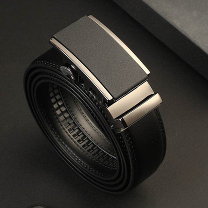 Buycenter Men's Leather Belt - Two-Layer Cowhide with Automatic Buckle - Buy Center US