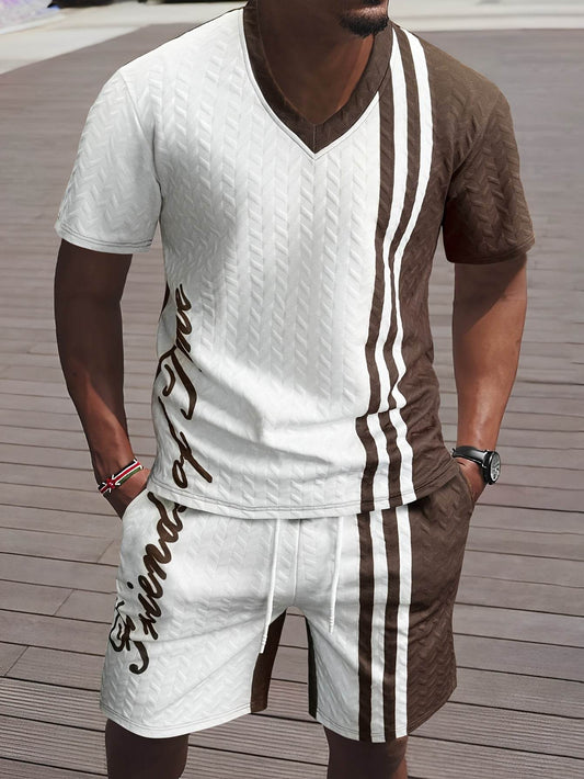Men's Casual Ribbed Texture Short Sleeve Shorts Set - Summer Fashion Outfit - Buy Center US