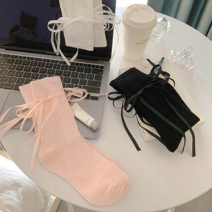 Women’s Mid-Calf Socks with Bow Strap - Stylish and Comfortable - Buy Center US
