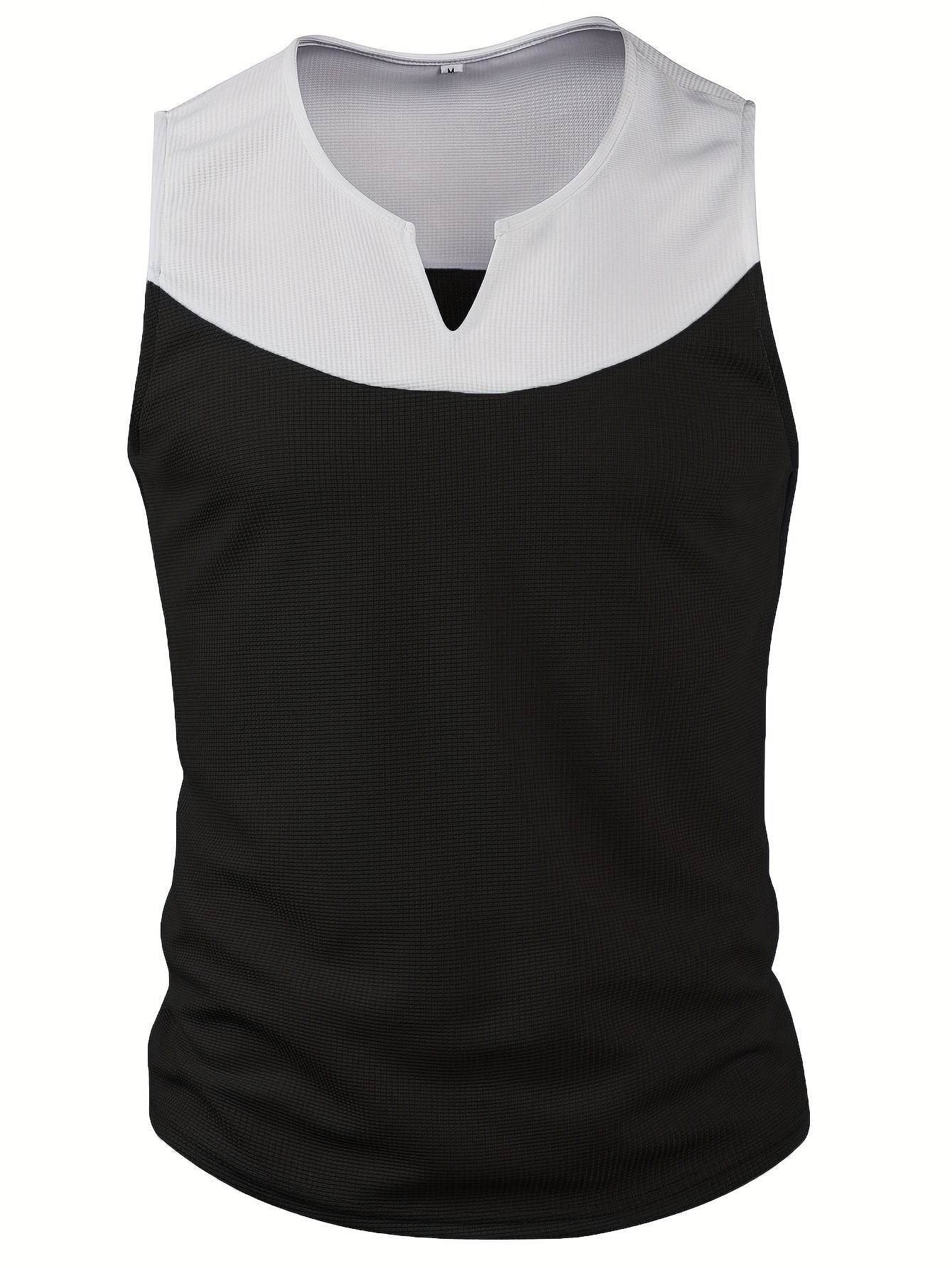 Men's Vintage Waffle Texture Tank Top - Black & White, V-Neck Style - Buy Center US