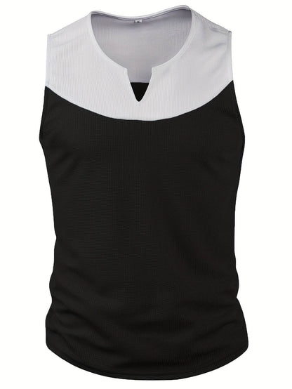 Men's Vintage Waffle Texture Tank Top - Black & White, V-Neck Style - Buy Center US