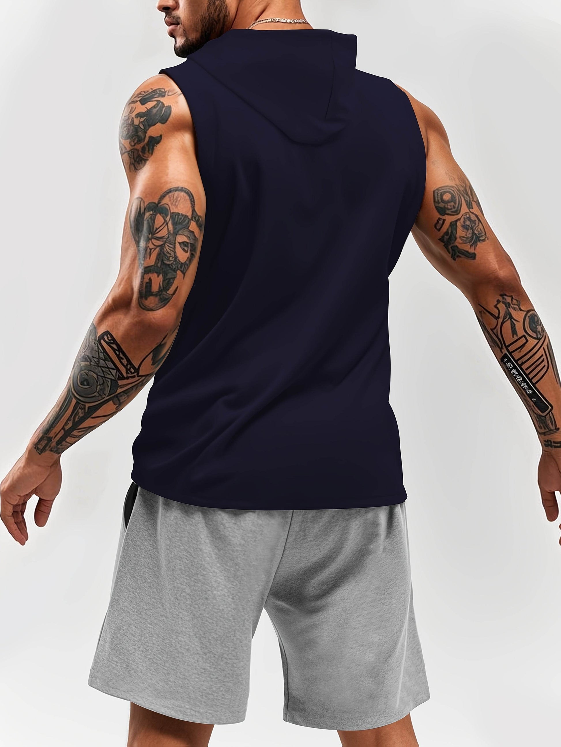 Black Sleeveless Hoodie & Shorts Set - White Bird Print, Casual Outdoor Wear - Buy Center US