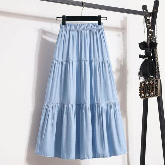All-Match Ice Silk Denim Skirt for Women - Elastic Waist, A-Line Design - Buy Center US