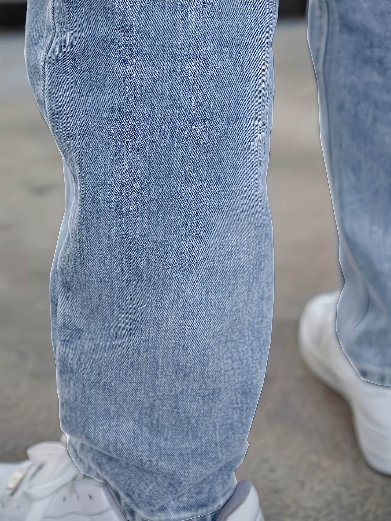 Men's Loose Fit Light Blue Jeans - Non-Stretch Cotton Blend Comfort - Buy Center US