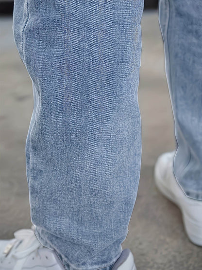 Men's Loose Fit Light Blue Jeans - Non-Stretch Cotton Blend Comfort - Buy Center US
