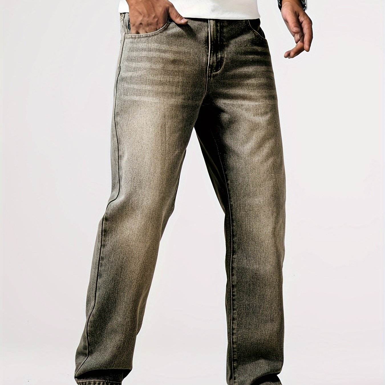 Men's Loose Fit Straight Leg Jeans - 85% Cotton Casual Denim Style - Buy Center US