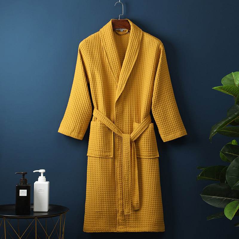 Buycenter Pure Cotton Bathrobe - Long Waffle Nightgown for Couples - Buy Center US