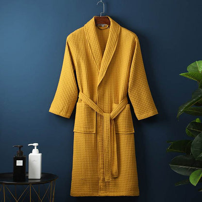 Buycenter Pure Cotton Bathrobe - Long Waffle Nightgown for Couples - Buy Center US