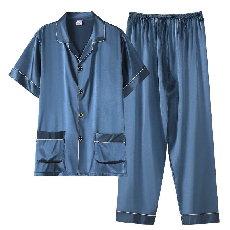 Buycenter Men's Summer Short Sleeve Trousers Suit - Thin Ice Silk Homewear - Buy Center US