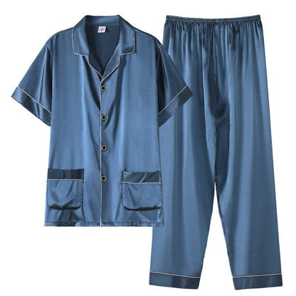 Buycenter Men's Summer Short Sleeve Trousers Suit - Thin Ice Silk Homewear - Buy Center US