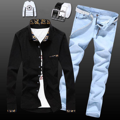 Buycenter Men's Slim Fit Shirt & Jeans Set - Youthful Style Options - Buy Center US