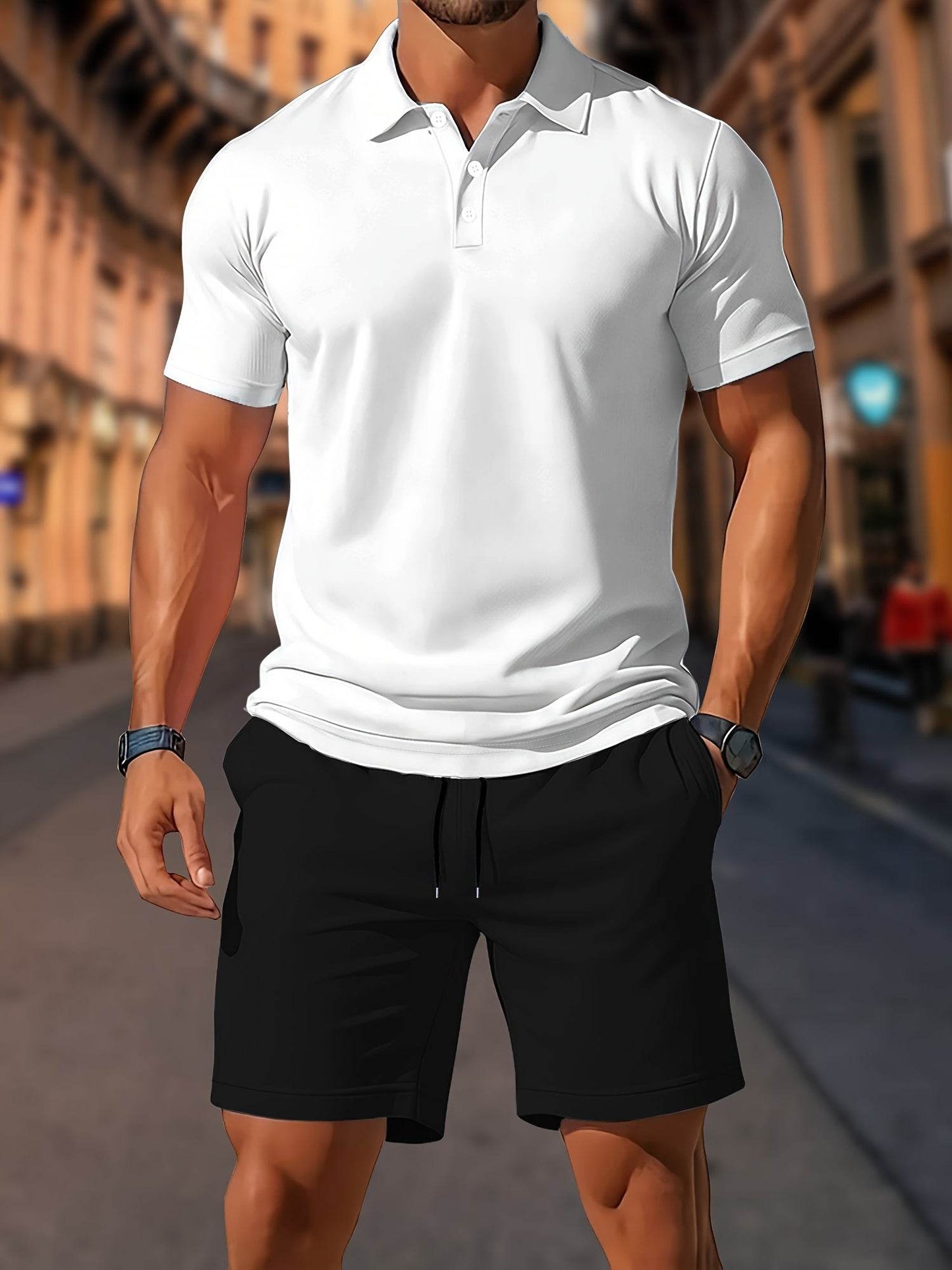 Men's Summer Black Polo & Shorts Set - Casual Golf Style, Loose Fit - Buy Center US