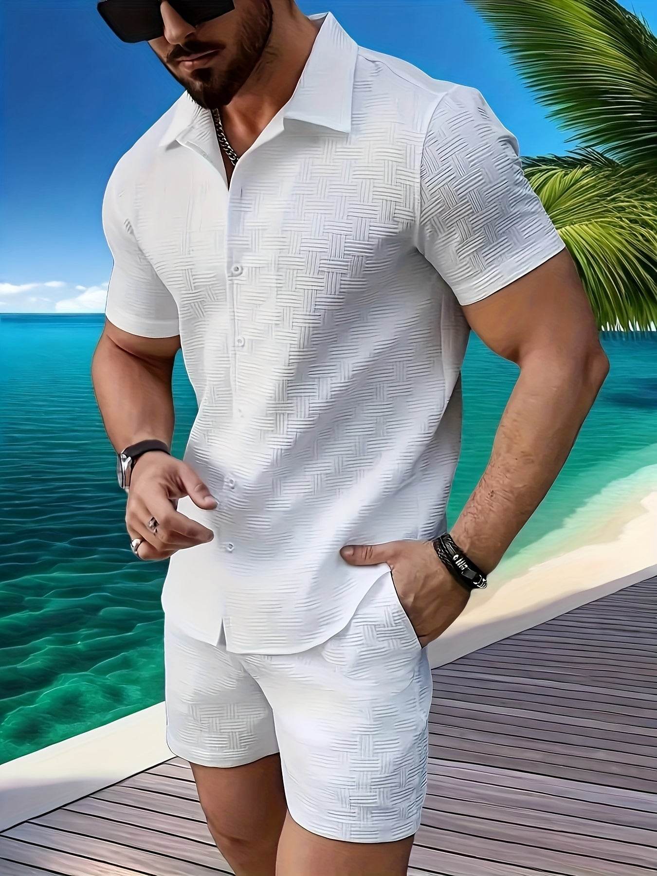 Men's Casual Summer Shirt and Shorts Set - 100% Polyester Comfort - Buy Center US
