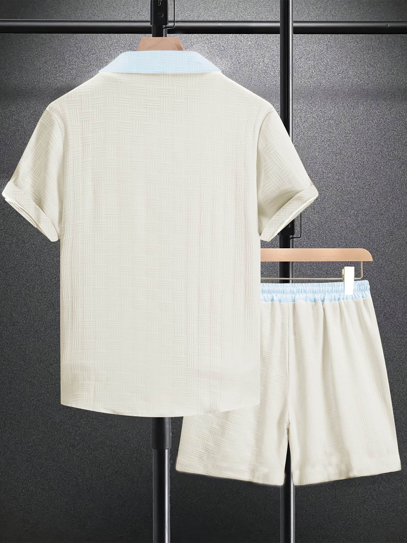 Men’s Summer Jacquard Shirt & Shorts Set - Casual Sports Outfit - Buy Center US