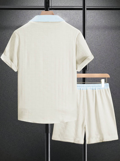 Men’s Summer Jacquard Shirt & Shorts Set - Casual Sports Outfit - Buy Center US