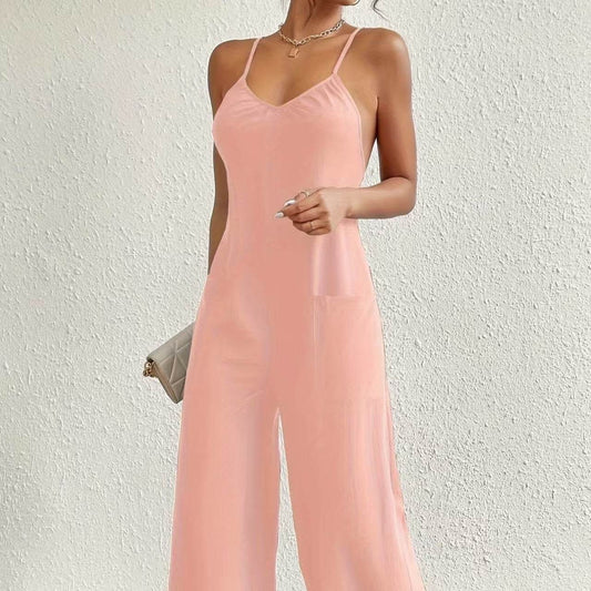 Ladies' Sexy Cross Suspender Jumpsuit - Solid Color, Sleeveless Design - Buy Center US