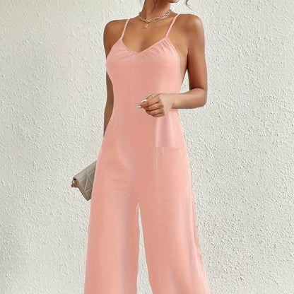 Ladies' Sexy Cross Suspender Jumpsuit - Solid Color, Sleeveless Design - Buy Center US