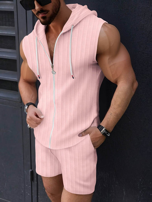 Men's Casual Sleeveless Hooded Sweater Set - Summer Beach Sports Outfit - Buy Center US