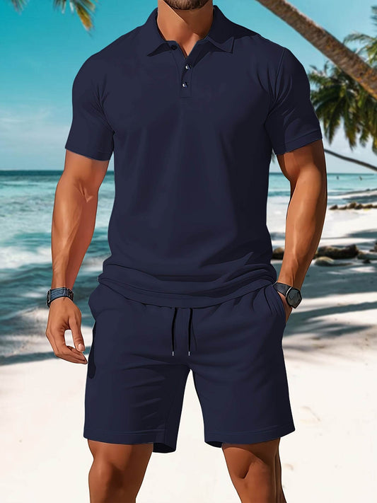 Men's Summer Black Polo & Shorts Set - Casual Golf Style, Loose Fit - Buy Center US