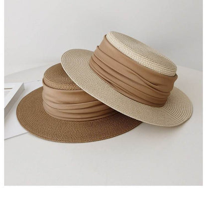 Hand-Woven Flat Straw Hat - Summer Seaside Sun Shade for Vacation - Buy Center US