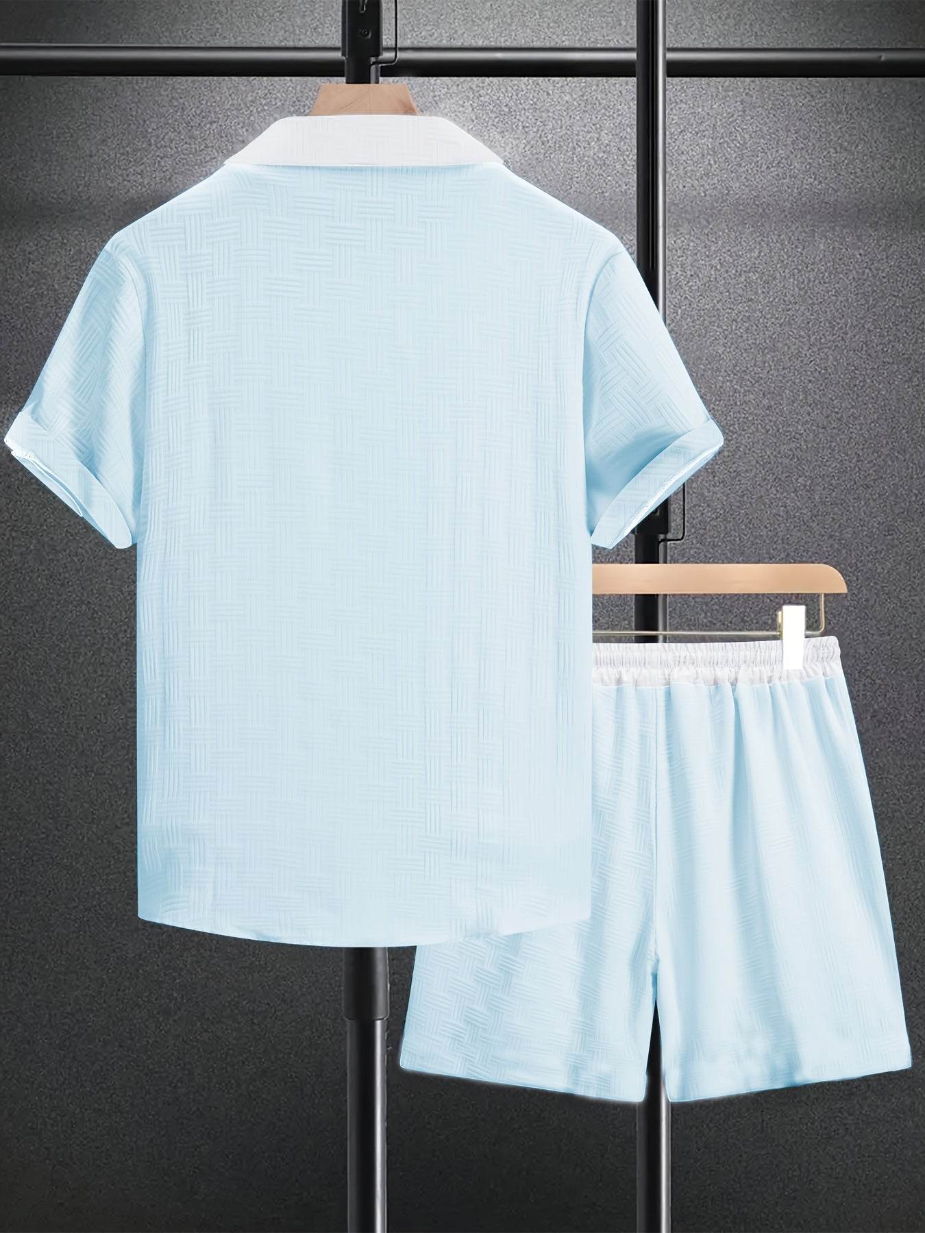 Men’s Summer Jacquard Shirt & Shorts Set - Casual Sports Outfit - Buy Center US