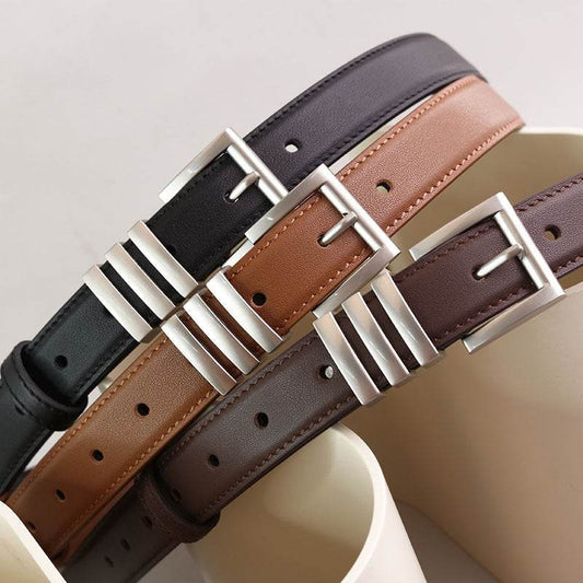 Genuine Cowhide Leather Belt for Women - Stylish Pin Buckle, 100CM - Buy Center US