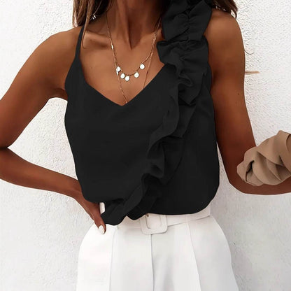 Women's Slim Fit Lotus Leaf Lace Camisole Top - Perfect for Summer Style - Buy Center US