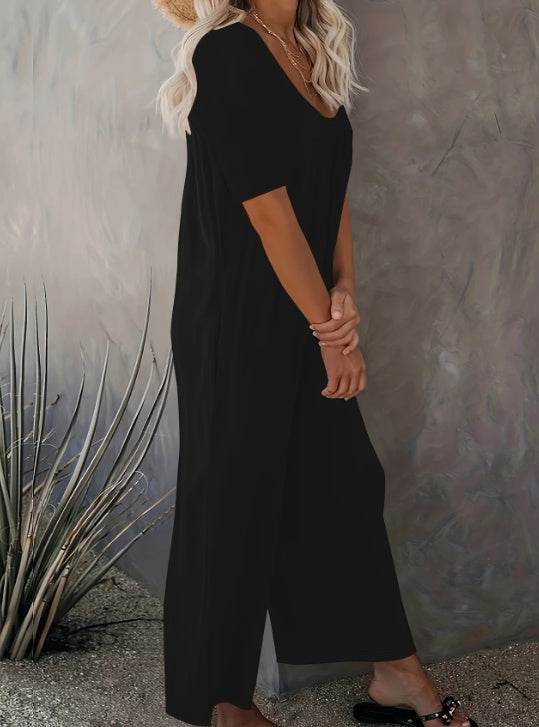 Plus Size Solid Color Jumpsuit with Pocket - Casual Medium Stretch Fit - Buy Center US