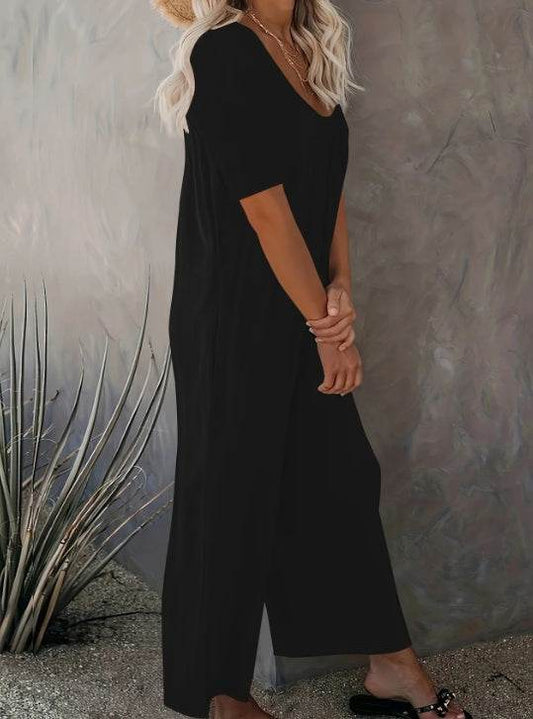 Plus Size Solid Color Jumpsuit with Pocket - Casual Medium Stretch Fit - Buy Center US