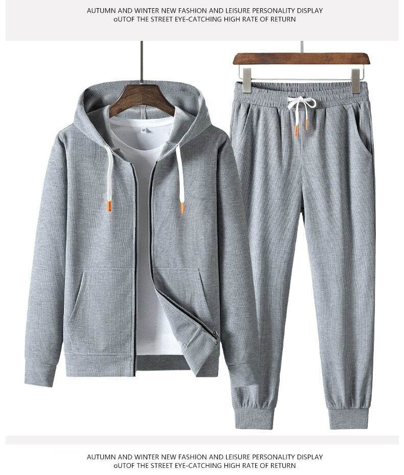 Buycenter Men's Hooded Casual Sports Sweater Suit - Trendy Waffle Design - Buy Center US