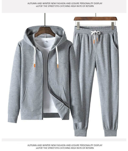 Buycenter Men's Hooded Casual Sports Sweater Suit - Trendy Waffle Design - Buy Center US
