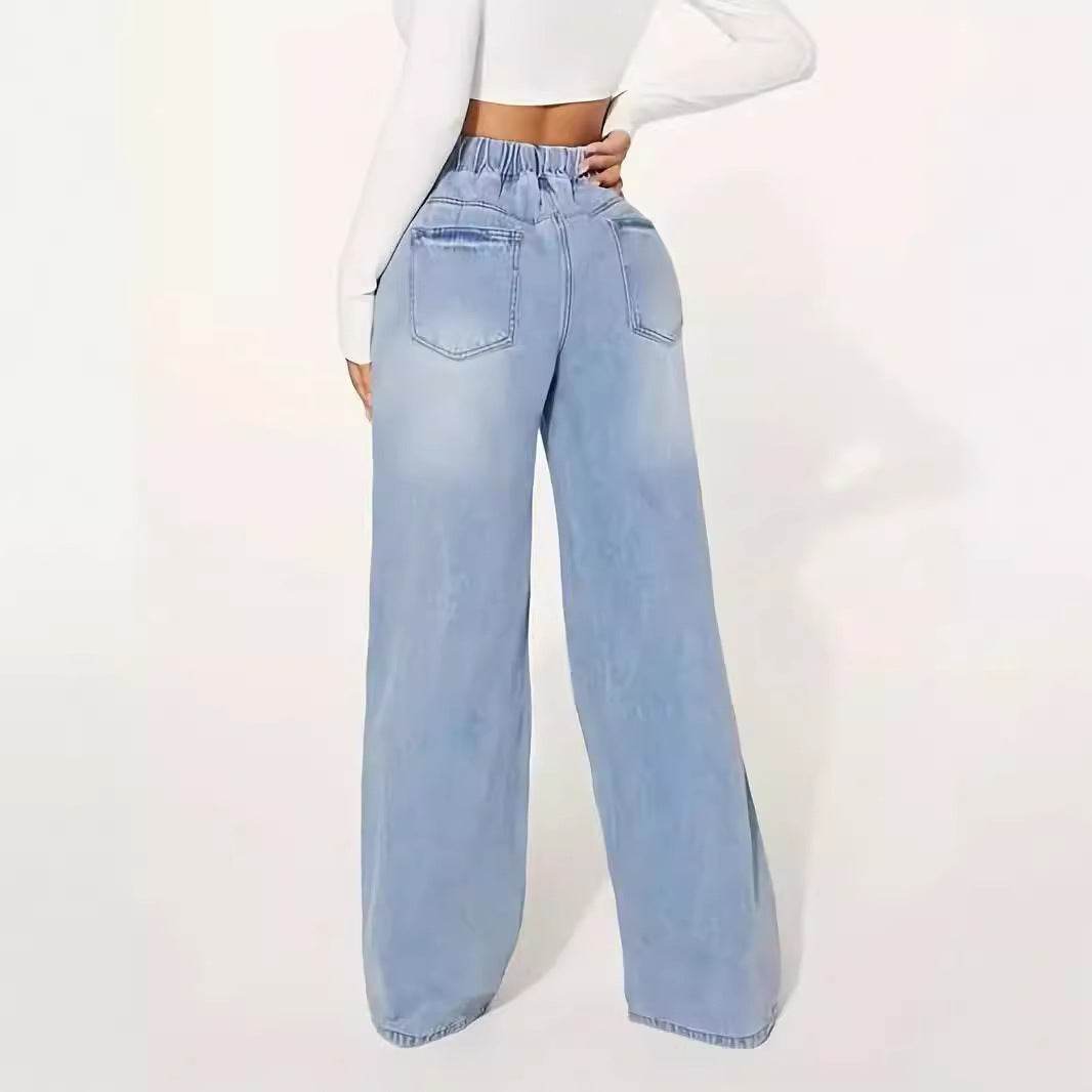 Light Blue High Waist Wide Leg Jeans - Comfortable Loose Fit for Women - Buy Center US