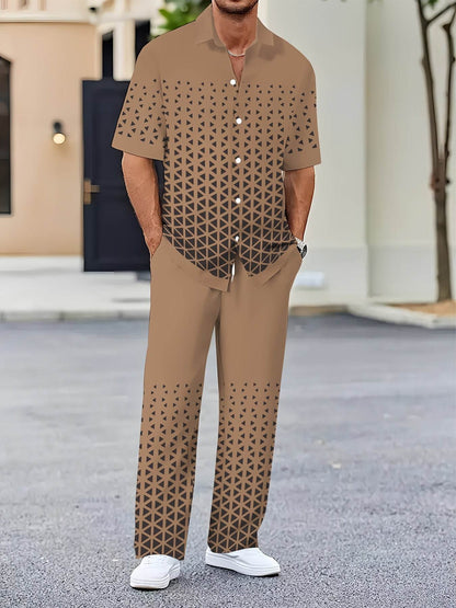 Men's Novelty Clothing Set - Casual Polyester Top & Bottoms, Button Details - Buy Center US