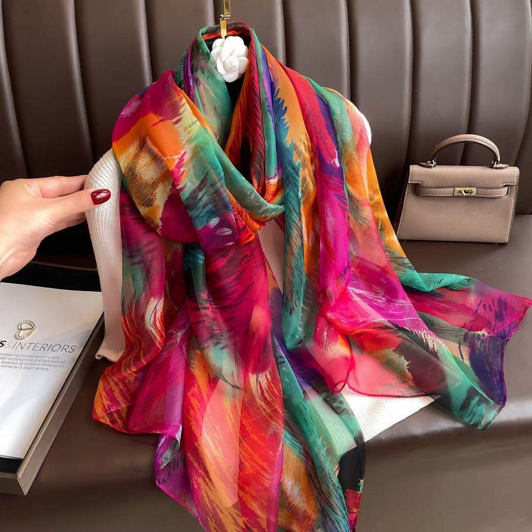 Elegant Long Silk Scarf - Mysterious Forest Design for Spring Fashion - Buy Center US
