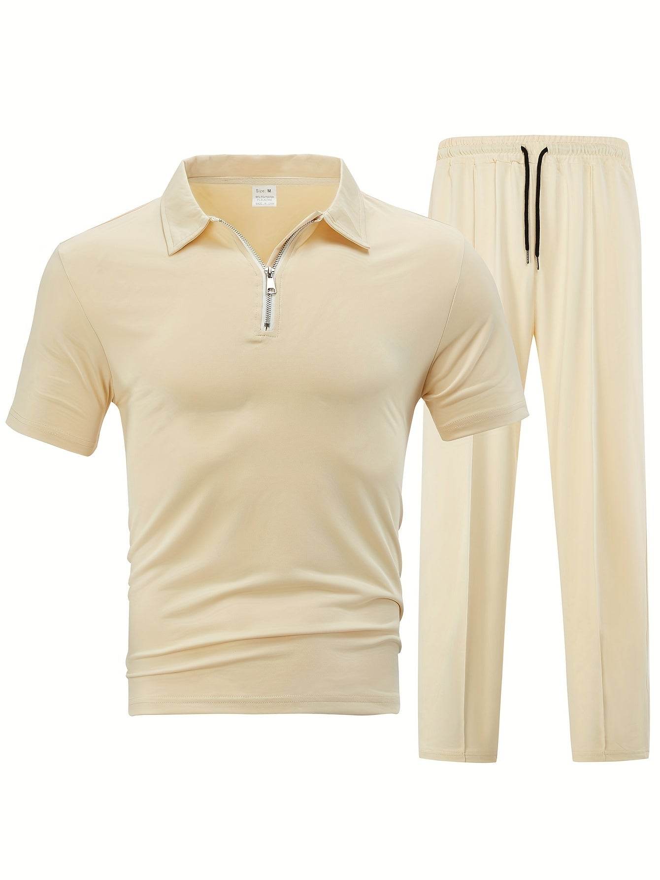 Men's Casual Knit Set - Zipper Short Sleeve Shirt & Drawstring Pants - Buy Center US