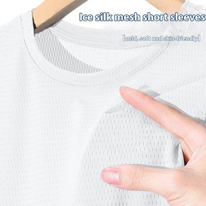 Ice Silk Mesh Short Sleeve Sports Tee - Slim Fit Casual for All Sizes - Buy Center US