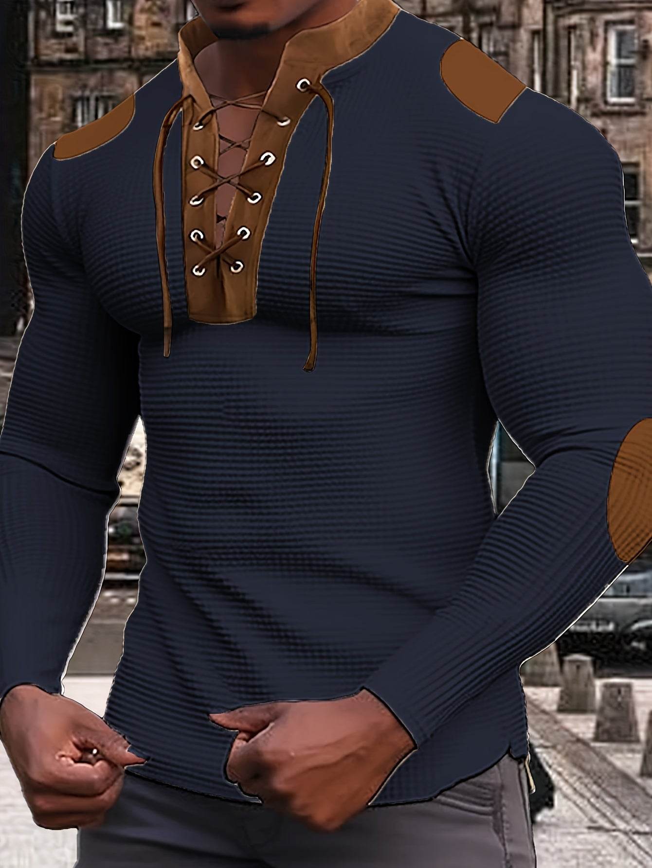 Men's Color Block Waffle Knit Henley Shirt - Breathable & Stylish Top - Buy Center US