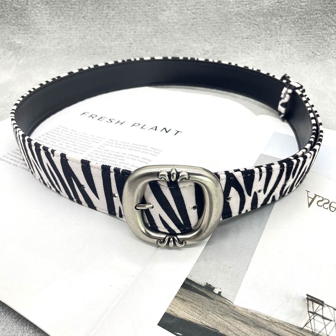 Leopard Print and Zebra Print Belt - Thick Round/Square Buckle Style - Buy Center US