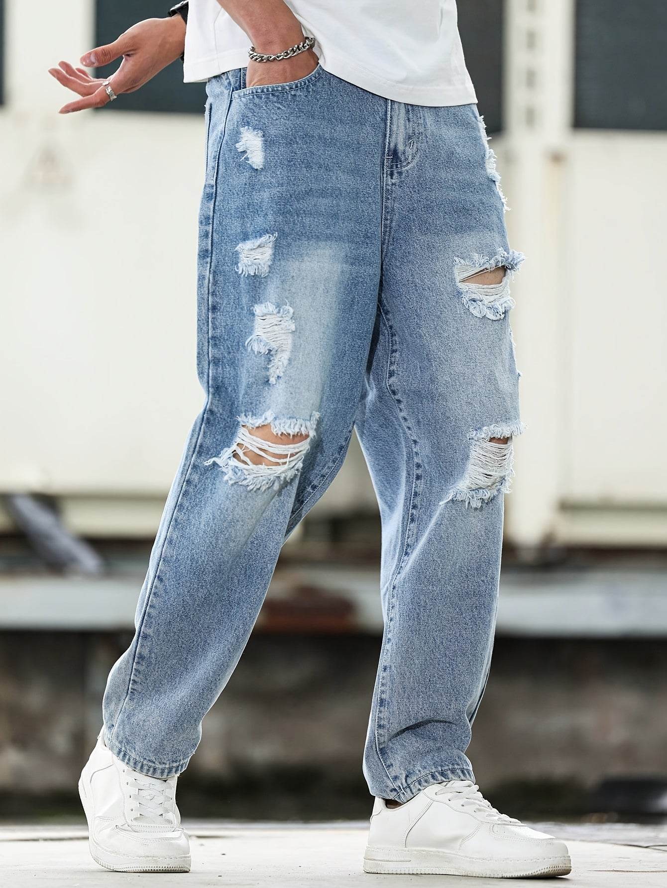 American Style Ripped Vintage Washed Jeans - Loose Fit Casual Comfort - Buy Center US