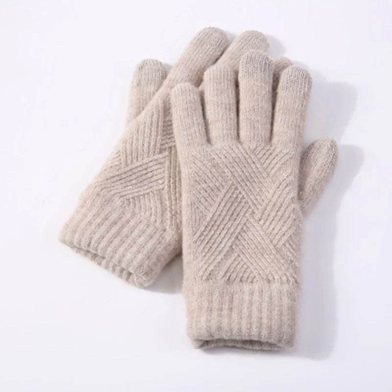 Autumn Winter Fleece-Lined Knitting Gloves - Thickened, Cozy Warmth - Buy Center US